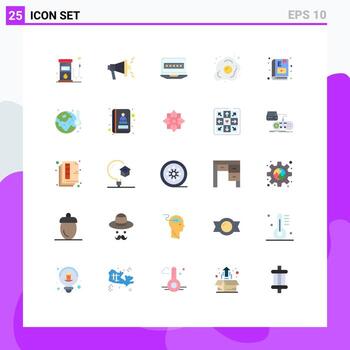 User Interface Pack of 25 Basic Flat Colors of e learning nutrition computer healthy egg Editable Vector Design Elements