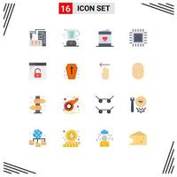 Mobile Interface Flat Color Set of 16 Pictograms of browser chipset measuring chip valentine Editable Pack of Creative Vector Design Elements