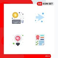 Mobile Interface Flat Icon Set of 4 Pictograms of mouse idea arrow bulb data Editable Vector Design Elements