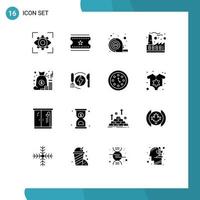 Modern Set of 16 Solid Glyphs and symbols such as management account measuring industry factory Editable Vector Design Elements