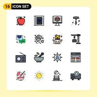 User Interface Pack of 16 Basic Flat Color Filled Lines of chat power tools list hand drill screen Editable Creative Vector Design Elements