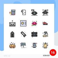 Universal Icon Symbols Group of 16 Modern Flat Color Filled Lines of mail pipe cam construction media Editable Creative Vector Design Elements