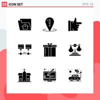 Group of 9 Modern Solid Glyphs Set for holiday dinner support server computer Editable Vector Design Elements