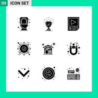 9 Thematic Vector Solid Glyphs and Editable Symbols of product bundle first external playback Editable Vector Design Elements