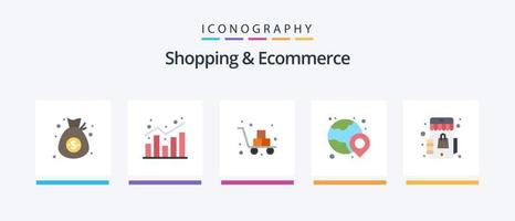 Shopping and Ecommerce Flat 5 Icon Pack Including shopping. globe. statistics. world. fragile. Creative Icons Design vector