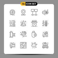 16 iconos creativos signos y símbolos modernos de celsius tiempo de inversión pin reloj red elementos de diseño vectorial editables vector