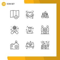 Modern Set of 9 Outlines and symbols such as school graduate dope education medicine Editable Vector Design Elements