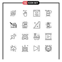 Group of 16 Modern Outlines Set for content train left retro html Editable Vector Design Elements