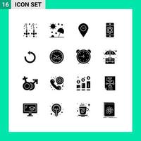 Pack of 16 Modern Solid Glyphs Signs and Symbols for Web Print Media such as tech science travel atom marker Editable Vector Design Elements