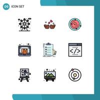 9 User Interface Filledline Flat Color Pack of modern Signs and Symbols of checklist laptop univers commerce drop shipper Editable Vector Design Elements