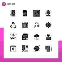 Group of 16 Modern Solid Glyphs Set for environment eco newspaper student avatar Editable Vector Design Elements