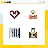 Pictogram Set of 4 Simple Filledline Flat Colors of heart controls gift father dj Editable Vector Design Elements