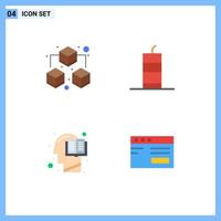 Group of 4 Flat Icons Signs and Symbols for big education bang military bomb human Editable Vector Design Elements