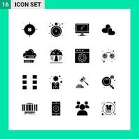 Modern Set of 16 Solid Glyphs and symbols such as secure wedding monitor loves heart Editable Vector Design Elements