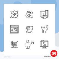 Outline Pack of 9 Universal Symbols of brain web professional network voucher Editable Vector Design Elements