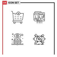 Group of 4 Modern Filledline Flat Colors Set for buy supervised cryptocurrency internet design Editable Vector Design Elements