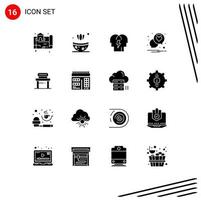 Set of 16 Modern UI Icons Symbols Signs for chair desk in romance heart Editable Vector Design Elements