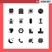 Group of 16 Modern Solid Glyphs Set for people no store forbidden eating Editable Vector Design Elements