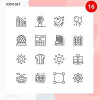 Modern Set of 16 Outlines and symbols such as dome canada night building fly Editable Vector Design Elements