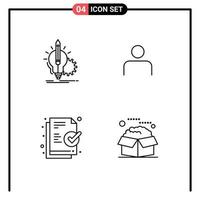 4 User Interface Line Pack of modern Signs and Symbols of idea user lamp people file Editable Vector Design Elements
