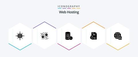 paquete de iconos de 25 glifos de alojamiento web que incluye banca. mirar. hexágono web seguridad vector