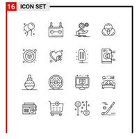 Group of 16 Outlines Signs and Symbols for padlock web solution color services Editable Vector Design Elements