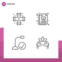 Mobile Interface Line Set of 4 Pictograms of mechanical program algorithm plumbing data connected Editable Vector Design Elements