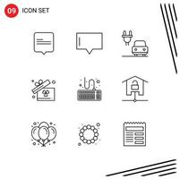 Group of 9 Outlines Signs and Symbols for home tools electric type attach Editable Vector Design Elements