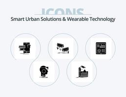 soluciones urbanas inteligentes y diseño de iconos de paquete de iconos de glifo de tecnología portátil 5. cámara. comercio. aire. en línea. vestidos vector