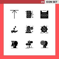 Group of 9 Modern Solid Glyphs Set for woman chat media power water Editable Vector Design Elements