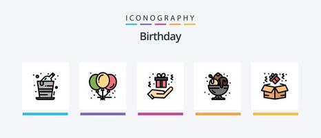 Birthday Line Filled 5 Icon Pack Including candle. birthday. food. cake. birthday. Creative Icons Design vector