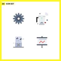 Modern Set of 4 Flat Icons Pictograph of gear ipod cogs mixer music player Editable Vector Design Elements