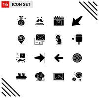 Solid Glyph Pack of 16 Universal Symbols of country left calendar down product Editable Vector Design Elements