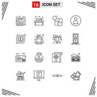 Set of 16 Modern UI Icons Symbols Signs for user marketing apple human puzzle Editable Vector Design Elements