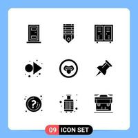 Group of 9 Modern Solid Glyphs Set for lab right activities forward game Editable Vector Design Elements