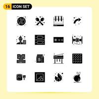 Pack of 16 creative Solid Glyphs of right arrows utensils arrow lab glassware Editable Vector Design Elements