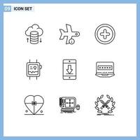 9 Thematic Vector Outlines and Editable Symbols of devices cellphone basic watch health Editable Vector Design Elements