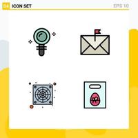 Modern Set of 4 Filledline Flat Colors Pictograph of search computer biochemistry email fan Editable Vector Design Elements