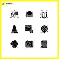 User Interface Pack of 9 Basic Solid Glyphs of product location physics delivery traffic Editable Vector Design Elements