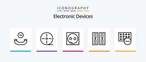 Devices Line 5 Icon Pack Including devices. computers. devices. cpu. chip. Creative Icons Design vector