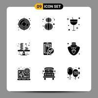 9 Thematic Vector Solid Glyphs and Editable Symbols of mobile coins cocktail profit business Editable Vector Design Elements