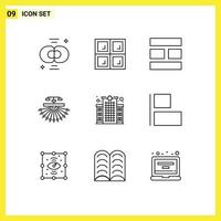 Stock Vector Icon Pack of 9 Line Signs and Symbols for building structure collage site optimization Editable Vector Design Elements