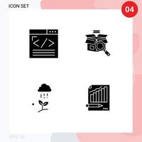 Mobile Interface Solid Glyph Set of 4 Pictograms of browser cloud rain web design search nature Editable Vector Design Elements