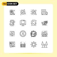 Pictogram Set of 16 Simple Outlines of computer gear confetti configuration truck Editable Vector Design Elements