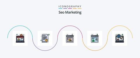 Seo Marketing Line Filled Flat 5 Icon Pack Including optimization. internet. cpc. browser seo. http vector