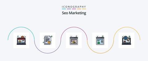 la línea de marketing seo llenó el paquete de iconos flat 5 que incluye la optimización. Internet. cpc. SEO del navegador. http vector