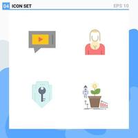 Pictogram Set of 4 Simple Flat Icons of chat access service character protection Editable Vector Design Elements