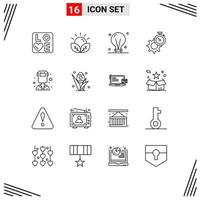 Editable Vector Line Pack of 16 Simple Outlines of setting time garden timer electric Editable Vector Design Elements