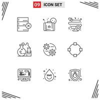 Group of 9 Modern Outlines Set for setting setting location control lab Editable Vector Design Elements