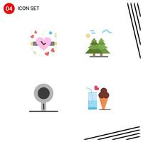 4 iconos planos universales establecidos para aplicaciones web y móviles amor pan pinos alpinos alimentos elementos de diseño vectorial editables vector